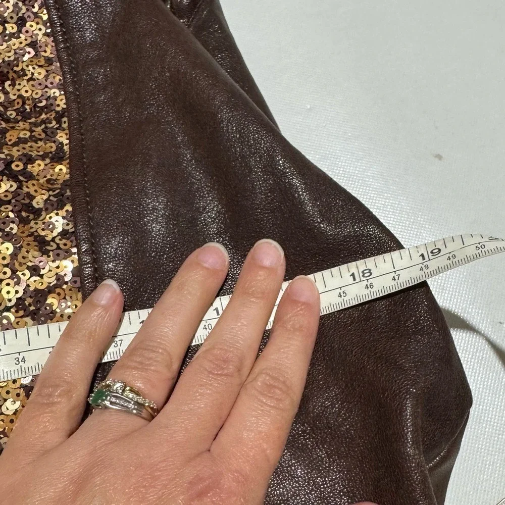 Banana Republic Vtg Y2K Brown Leather Hobo Shoulder‎ Bag Purse Gold Sequin Fall